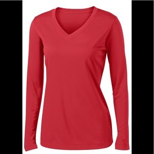 PLUS Red Sexy V-Neck Long Sleeve Solid Shirt Top